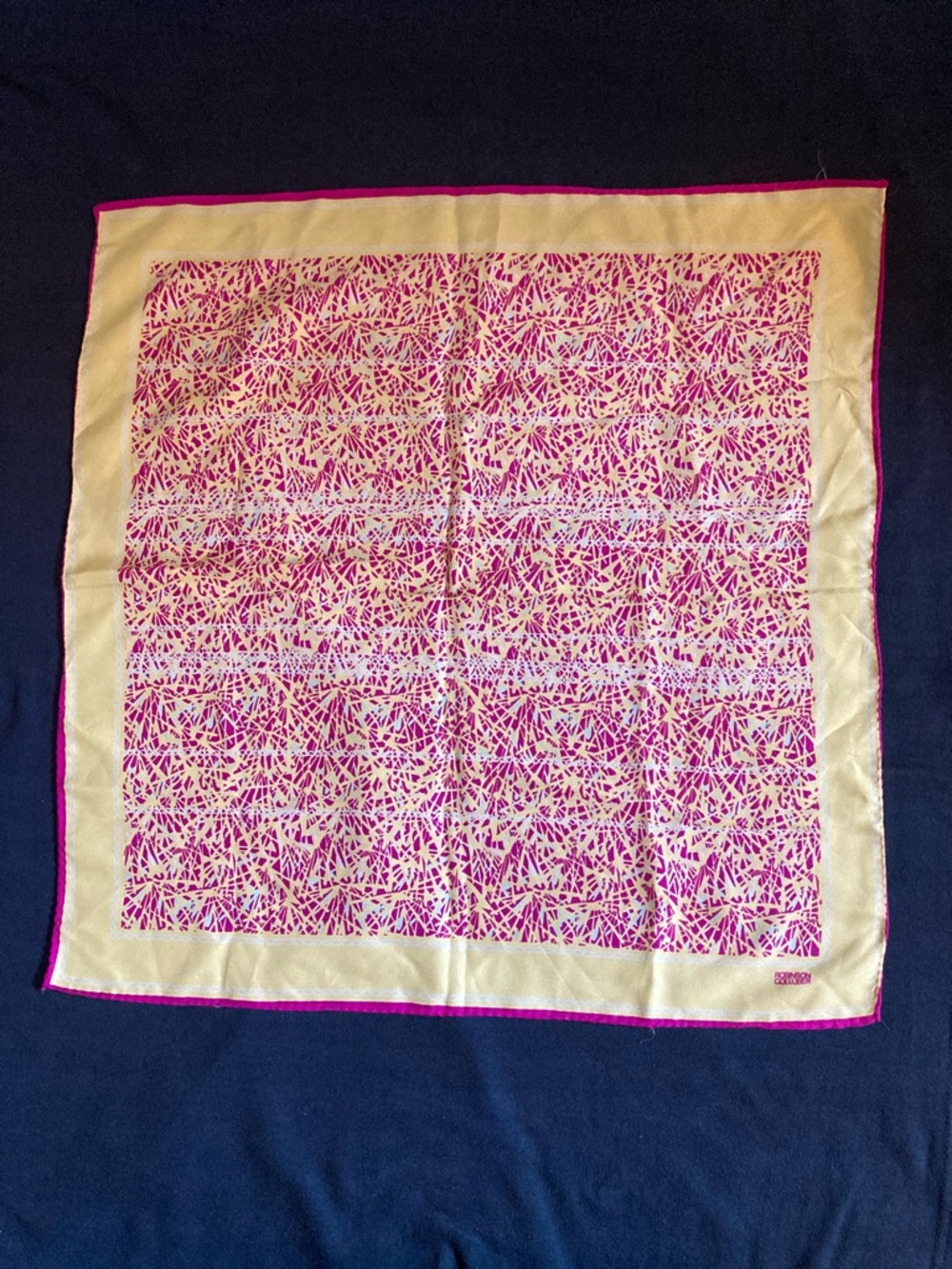 Vintage Silk 21 inch square bright Fuchsia and Yellow Patterned Scarf